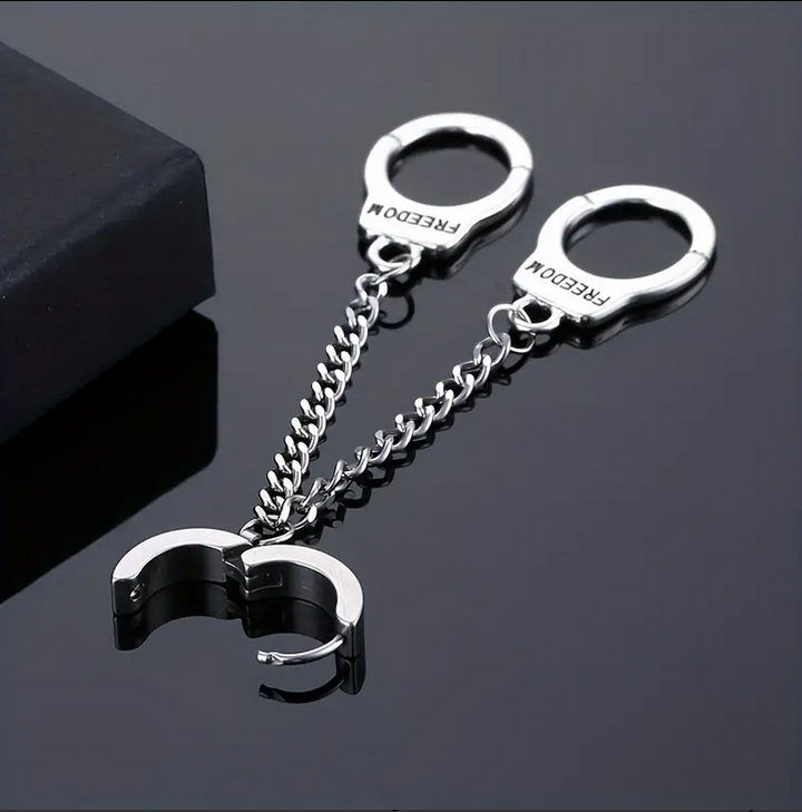 Punk Stainless Steel Long Chain Handcuffs Earring