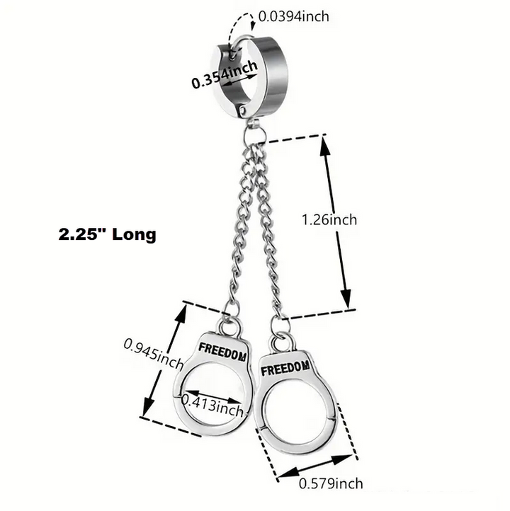Punk Stainless Steel Long Chain Handcuffs Earring
