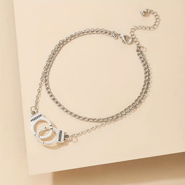 Punk Stainless Steel Handcuffs Dual Chain Anklet