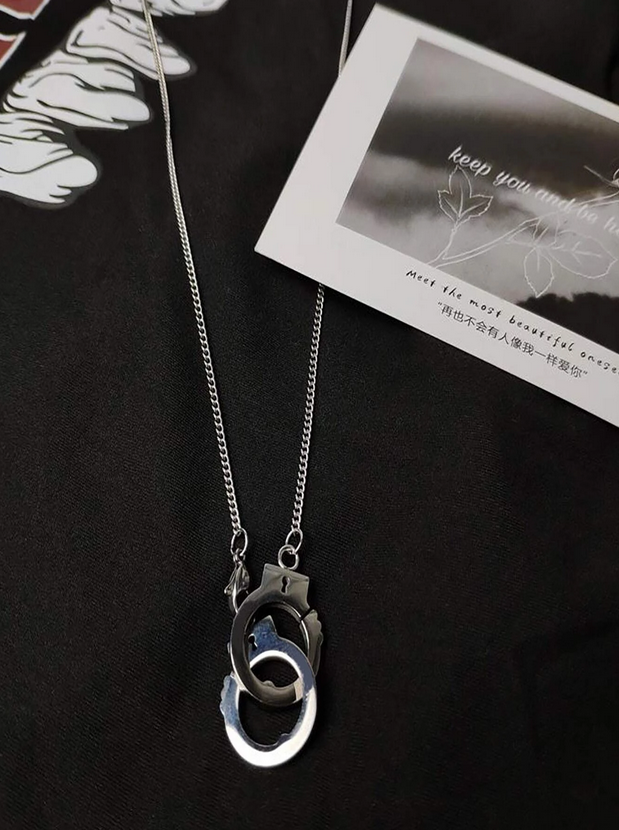 Punk Stainless Steel Long Chain Handcuffs Necklace
