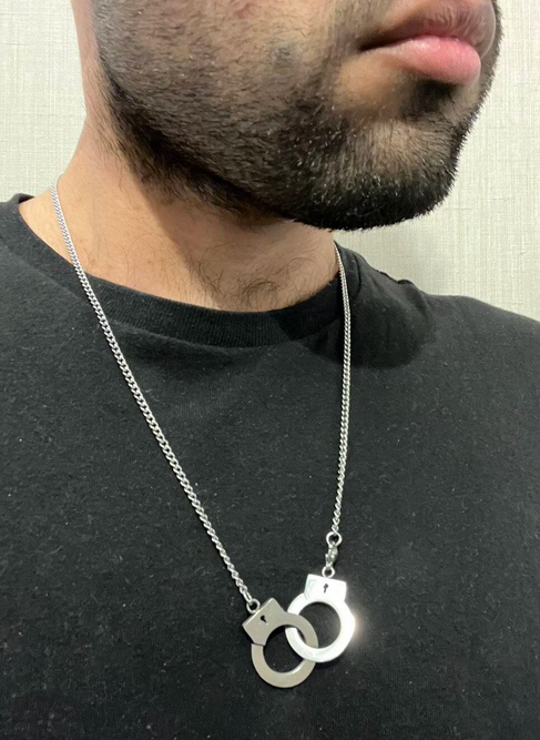 Punk Stainless Steel Long Chain Handcuffs Necklace