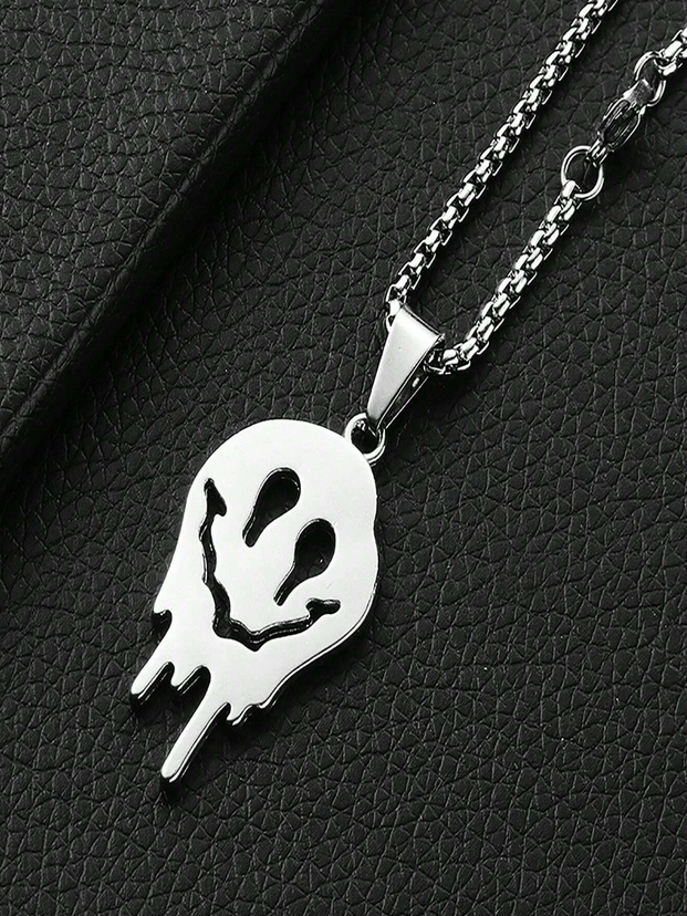 Punk Stainless Steel Melting Emoji Necklace