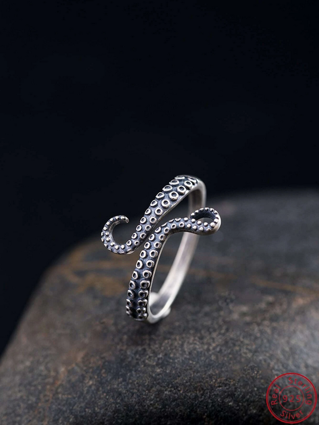 Octopus Tentacle Adjustable Sterling Silver Ring