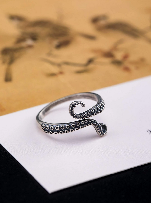 Octopus Tentacle Adjustable Sterling Silver Ring