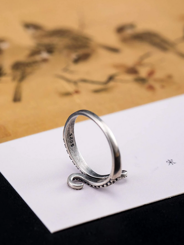 Octopus Tentacle Adjustable Sterling Silver Ring