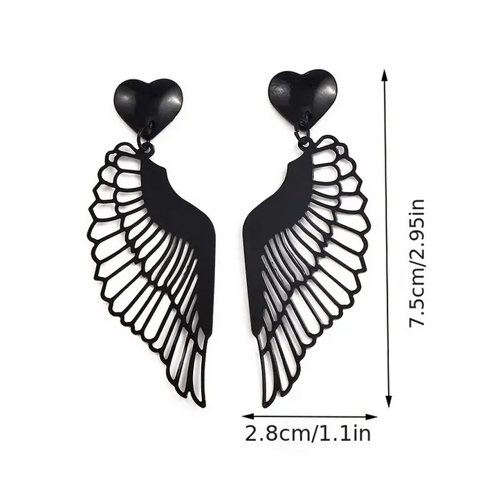 Gothic Heart Large Black Wings Earrings