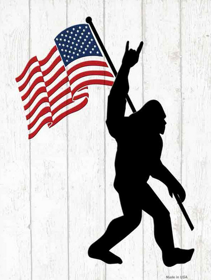 6" Sasquatch Carrying a USA Flag Decal