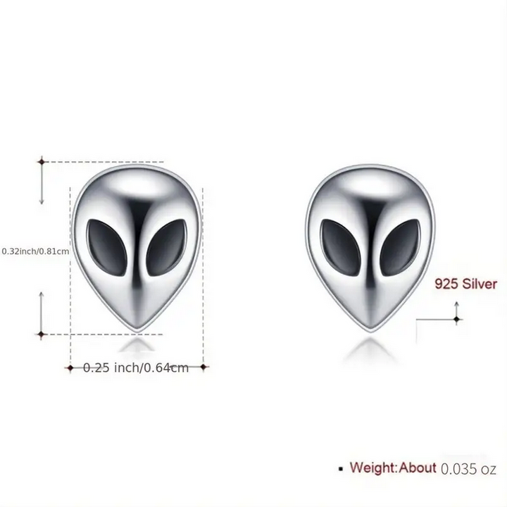Sterling Silver Alien Face Earrings