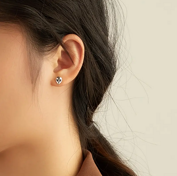 Sterling Silver Alien Face Earrings