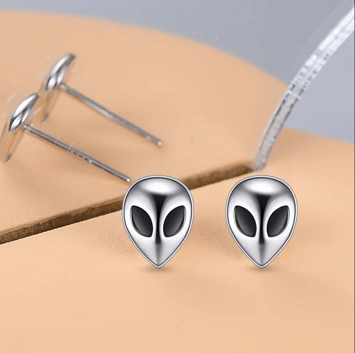 Sterling Silver Alien Face Earrings
