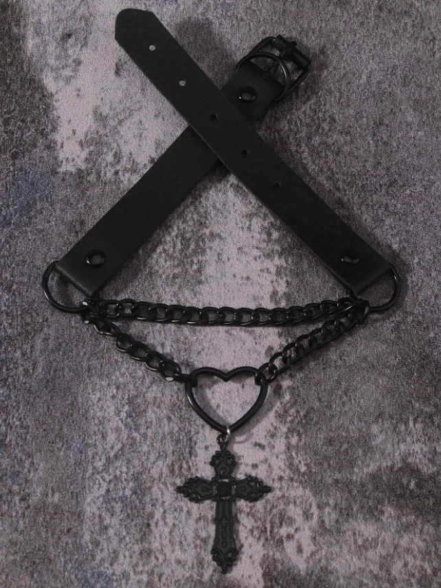 Gothic Black Cross Heart Choker Necklace