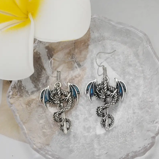 Chinese Dragon Sword Earrings