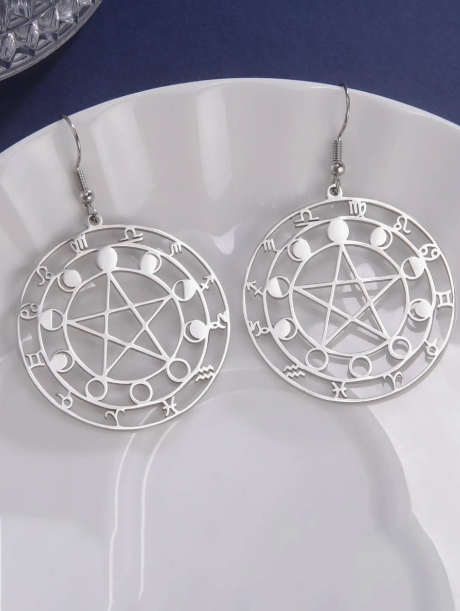 Gothic / Witchy 12 Constellation Detail Round Drop Earrings