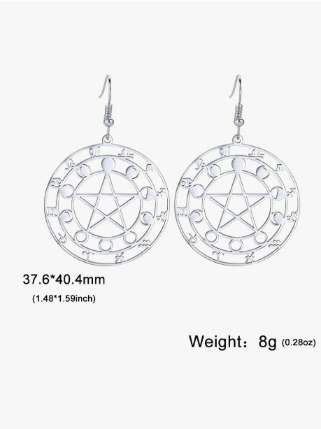 Gothic / Witchy 12 Constellation Detail Round Drop Earrings