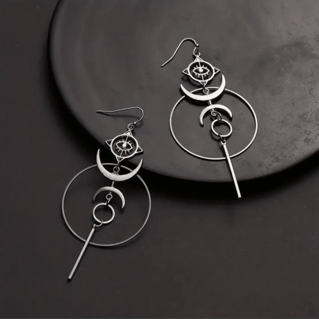Gothic Wicca Crescent Moon Seeing Eye Earring