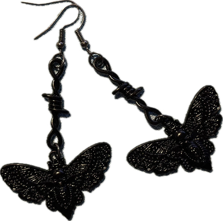 Barbed Wire Moth Dangle Earrings