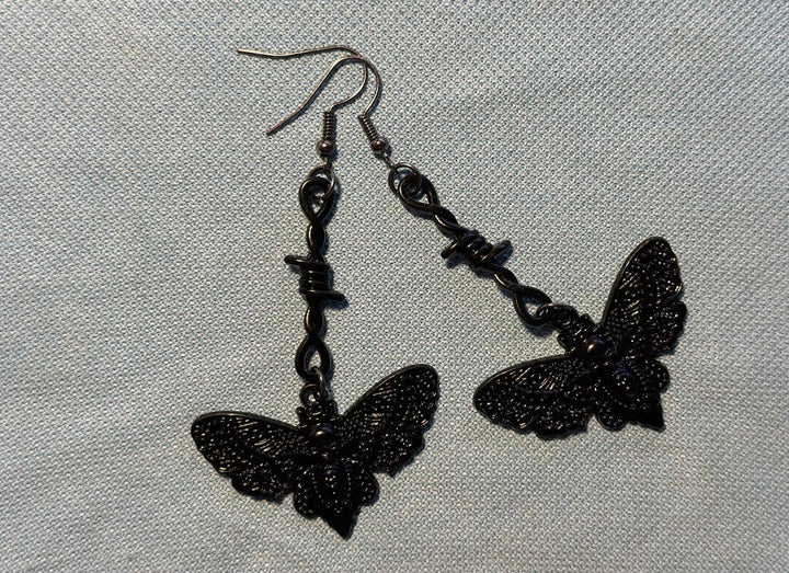 Barbed Wire Moth Dangle Earrings