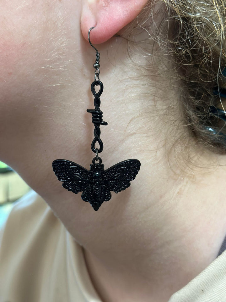 Barbed Wire Moth Dangle Earrings