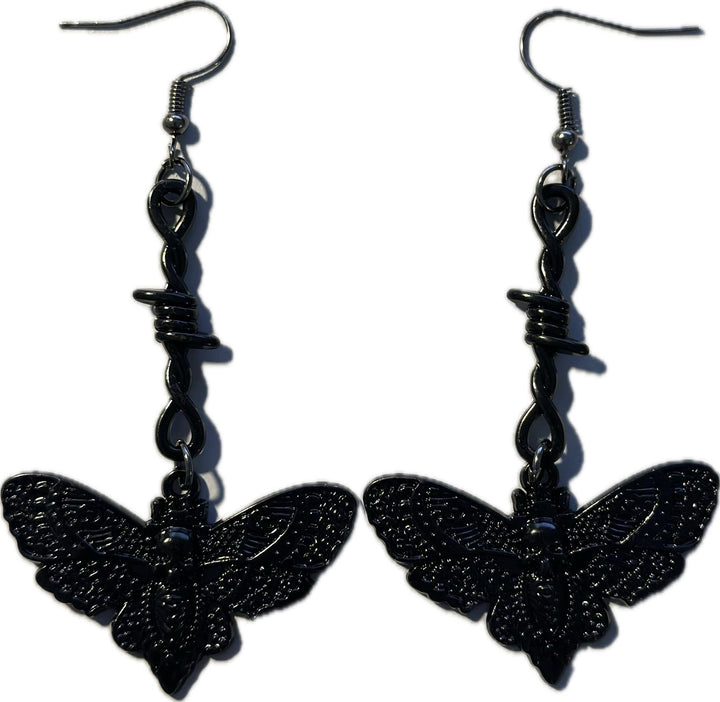 Barbed Wire Moth Dangle Earrings