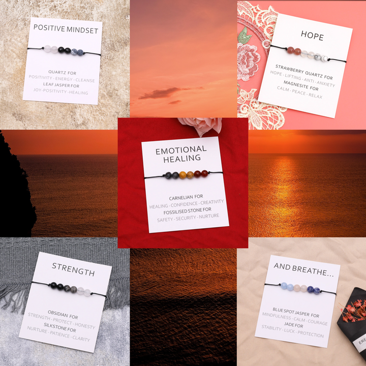 Set of 5 Positivity Natural Stone Bracelets