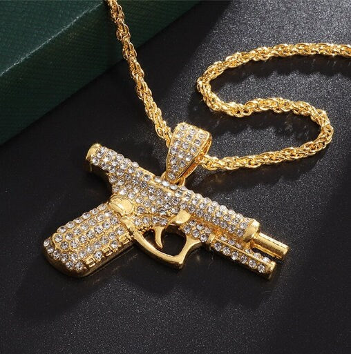 Gun Shaped Pendant Necklace (Gold or Silver)
