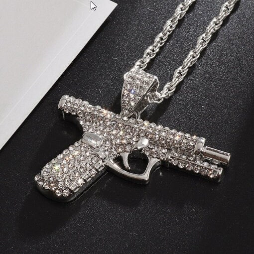 Gun Shaped Pendant Necklace (Gold or Silver)