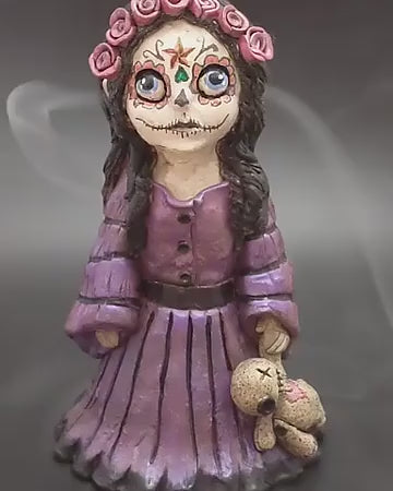 Resin Scary Voodoo Girl With Doll Incense Burner