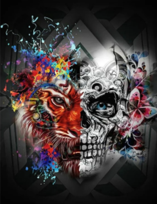 Lion / Human Skull Abstract Diamond Dot Painting Kit