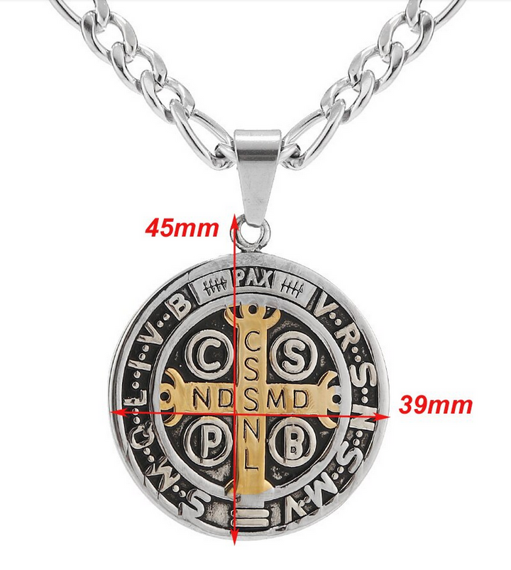 23.5" St. Benedict Silver/Gold Exorcism Medallion Necklace