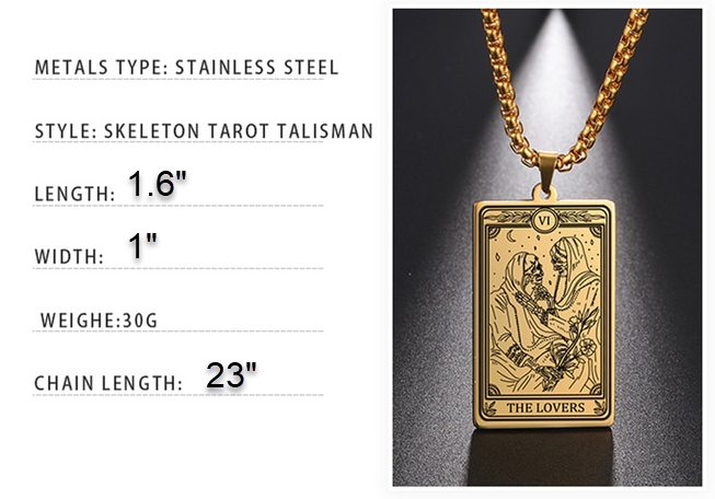 Tarot Card "The Lovers" Talisman Skull Necklace