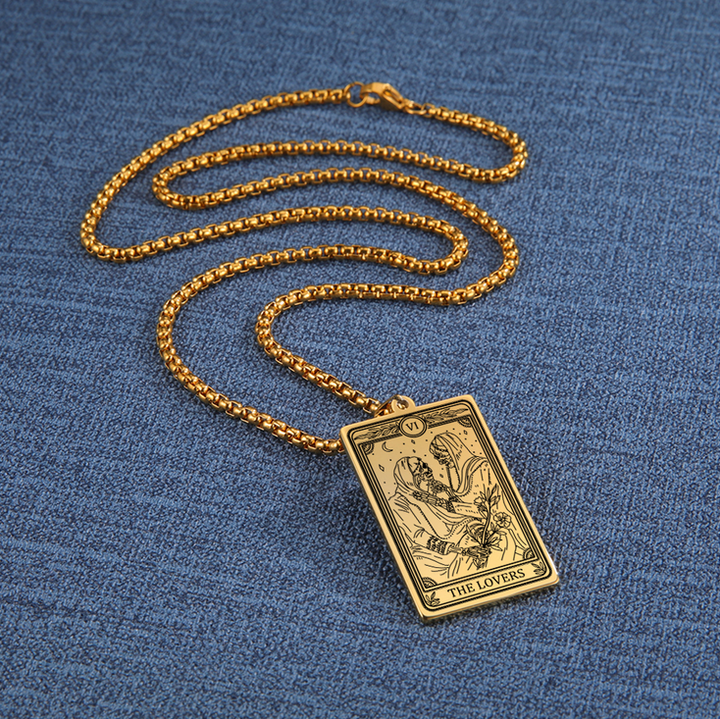 Tarot Card "The Lovers" Talisman Skull Necklace