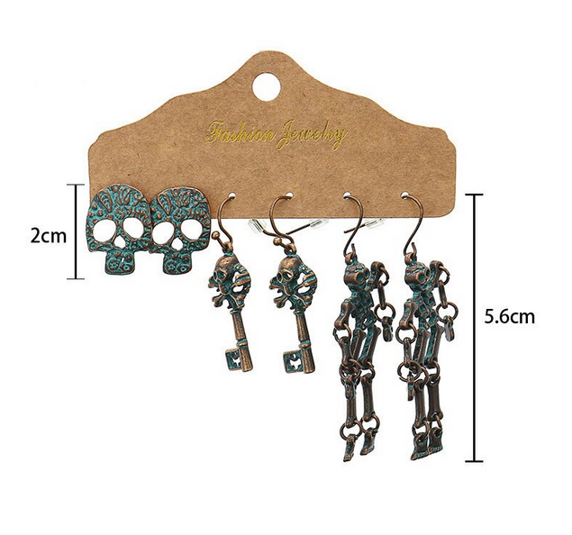Skull / Skeleton Earring Set - Green