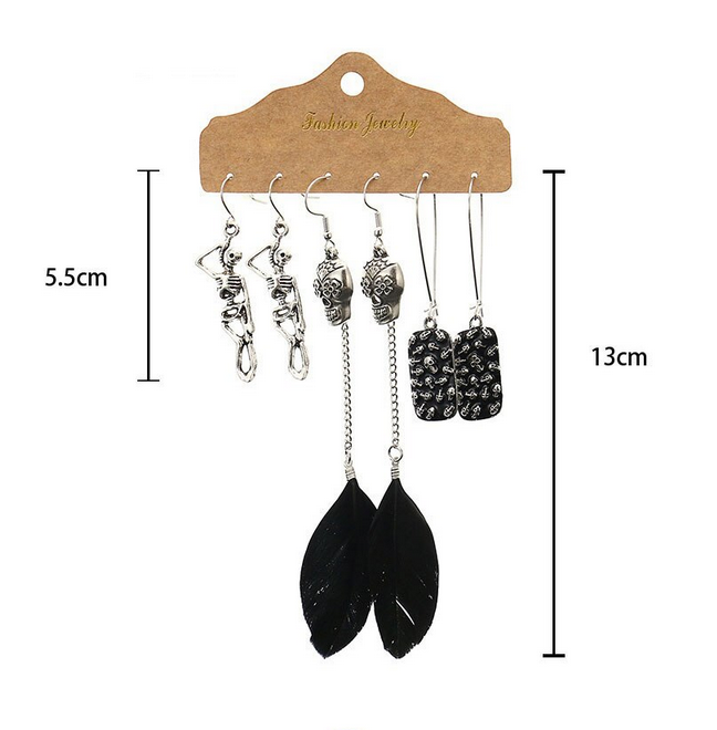Skull / Skeleton Earring Set - Black/Silver