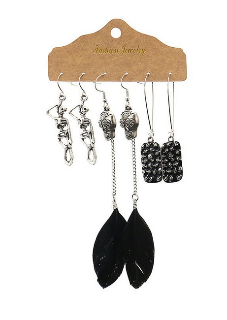 Skull / Skeleton Earring Set - Black/Silver