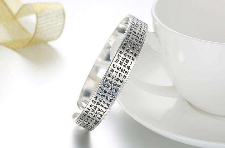 925 Tibetan Heart Sutra Bangle Bracelet