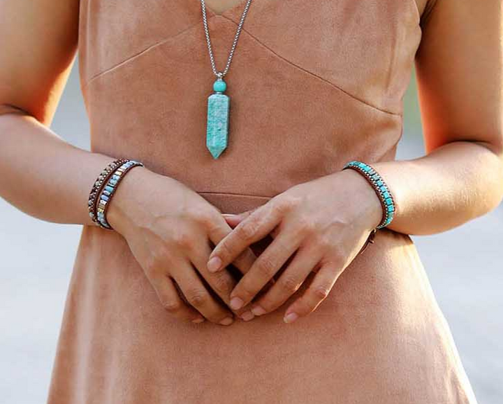 Turquoise Leather Boho Bracelet (Medium)