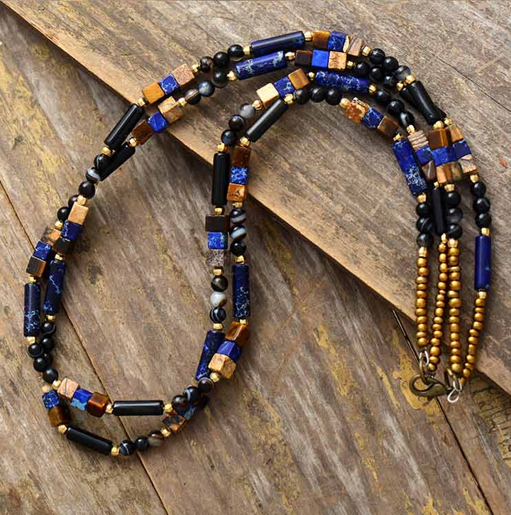 Dual Band Semi-Precious Stone 18" Necklace/Choker (Dark Blue)
