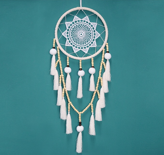 Boho Handmade Dream Catcher White Tassels Wood Beads Dreamcatcher (1)