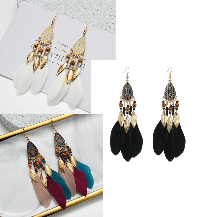 Native Boho Feathered Earrings (3 Colors)
