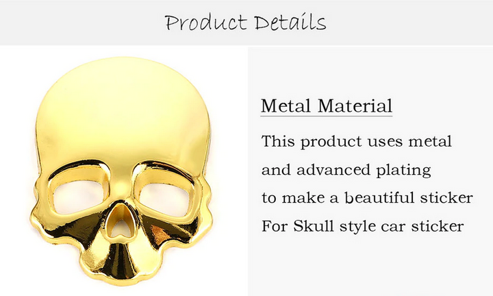 Skull And Cross Bones Metal Decal (Gold or Silver)