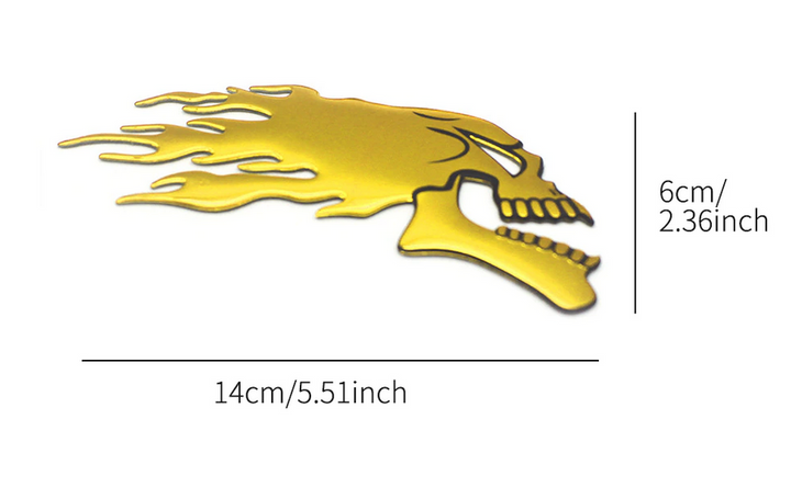 3D Flaming Skull Raised Gold Decal