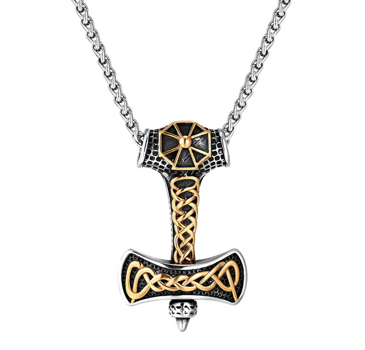 Double Axe Necklace Mix Gold Cross Norse Amulet Pendant