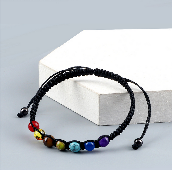7 Chakra Braided Bracelet 6mm Natural Stone