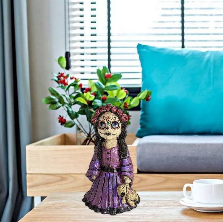 Resin Scary Voodoo Girl With Doll Incense Burner
