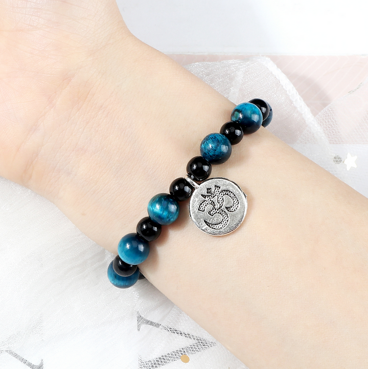 Om Sacred Symbol Natural Tiger Eye Stone Bracelet (3 Types)
