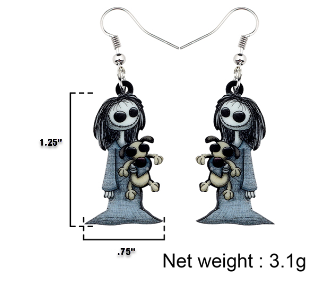 Acrylic Scary Dark Smiling Girl Earrings