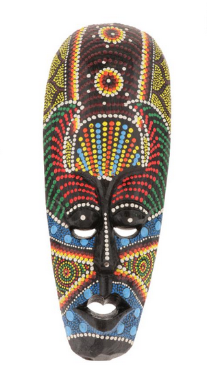 African Totem Mask - Wood Carved - Hand Painted 12"