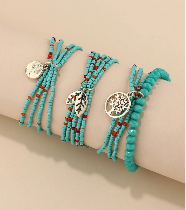 3pcs Tree Of Life Layered Beaded Bracelet