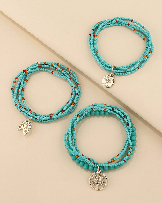 3pcs Tree Of Life Layered Beaded Bracelet