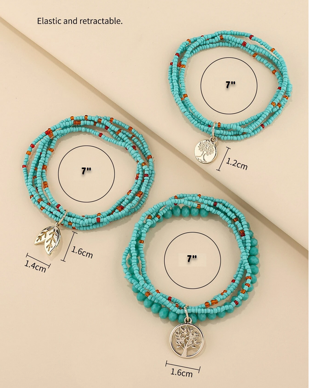 3pcs Tree Of Life Layered Beaded Bracelet